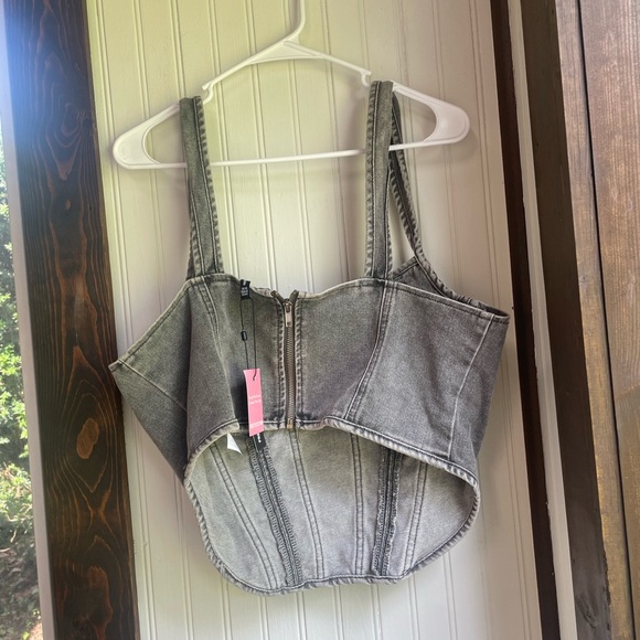 PrettyLittleThing Charcoal Denim Corset - Picture 2 of 6